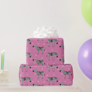 Zebra in Savanna Safari Pattern on Pink  Wrapping Paper