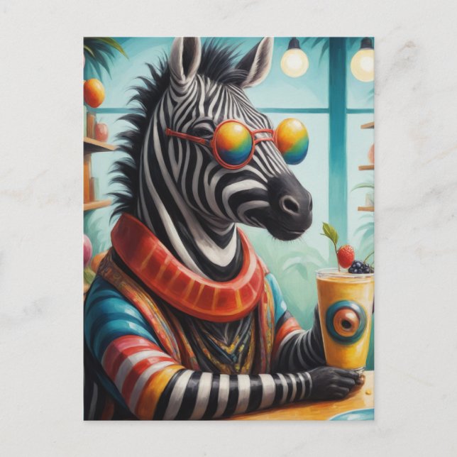 Zebra in the Smoothie Shop Postcard (Front)