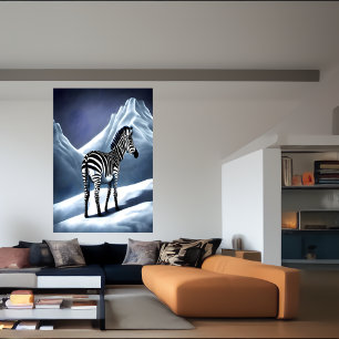 Zebra in the snowy mountain AI Art Poster