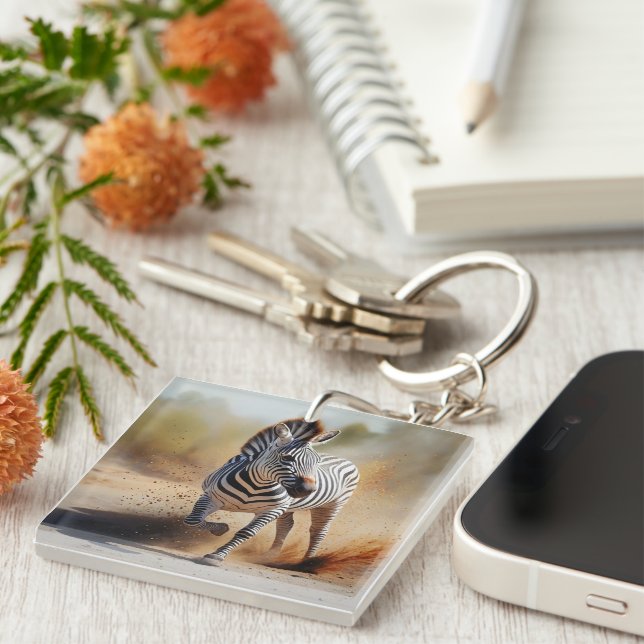 Zebra in the Wild Dramatic Sunset Safari Art Key Ring (Front Right)
