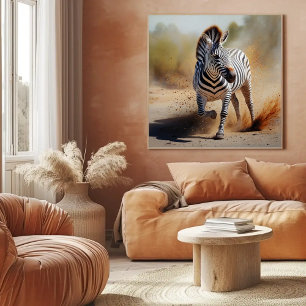 Zebra in the Wild Dramatic Sunset Safari Art Poster
