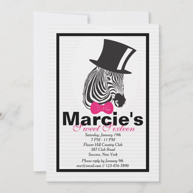 Zebra in Top Hat Invitation (Front)