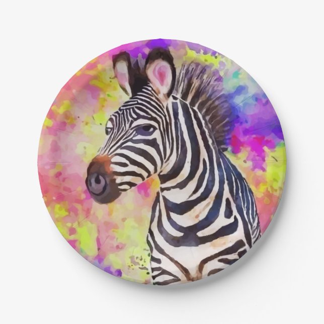 Zebra in Watercolor Paper Plate (Front)