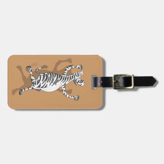Zebra jumping for joy luggage tag (Front Horizontal)