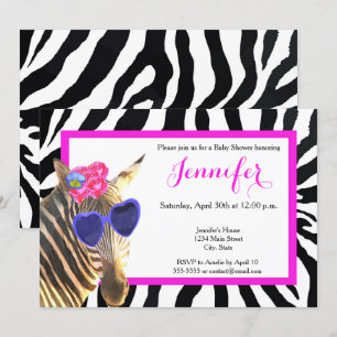 Zebra jungle animal fashion glamour baby shower invitation