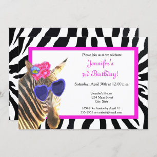 Zebra jungle animal fashion glamour happy birthday invitation