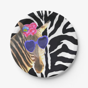 Zebra jungle animal fashion modern girl paper plate