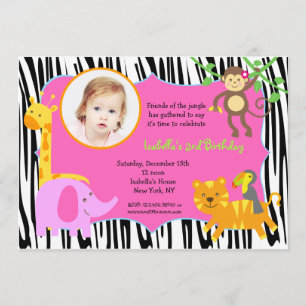 Zebra Jungle Animal Photo Birthday Invitations