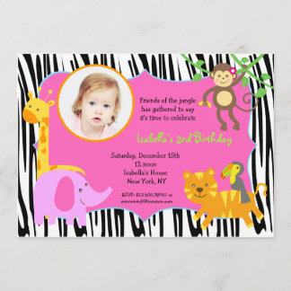 Zebra Jungle Animal Photo Birthday Invitations