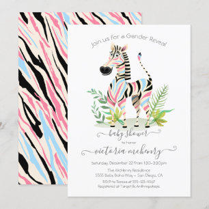 Zebra Jungle Gender Reveal Baby Shower Invitation