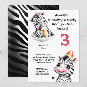 Zebra jungle safari party wild animals kids invitation