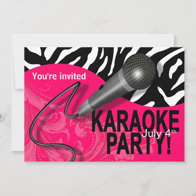 Zebra Karaoke Girls' Night Out Party Invitation (Front)