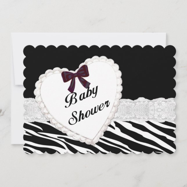 Zebra Lace Heart Baby Shower Invitation (Front)