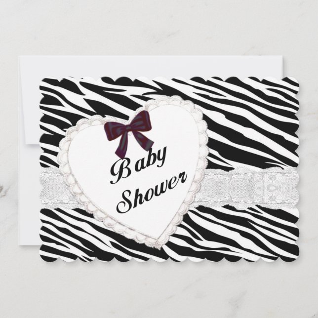 Zebra Lace Heart Baby Shower Invitation (Front)