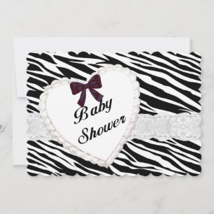 Zebra Lace Heart Baby Shower Invitation