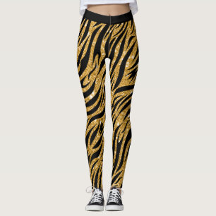 Zebra Leggings Womens, Gold Glitter Look and Black