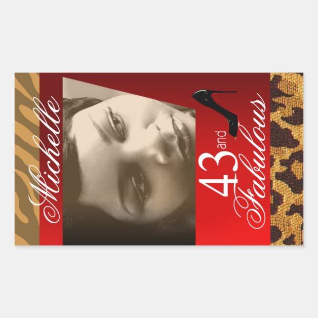 Zebra Leopard Photo Birthday Party Wine Rectangular Sticker (Front)