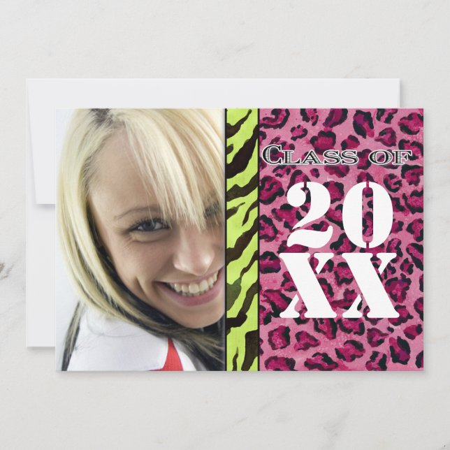 Zebra Leopard Print, Graduation Announcement (Front)