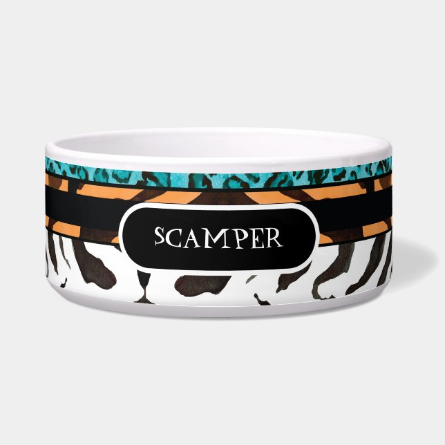 Zebra Leopard Print Large Dog Food Feeding Dish (Front)