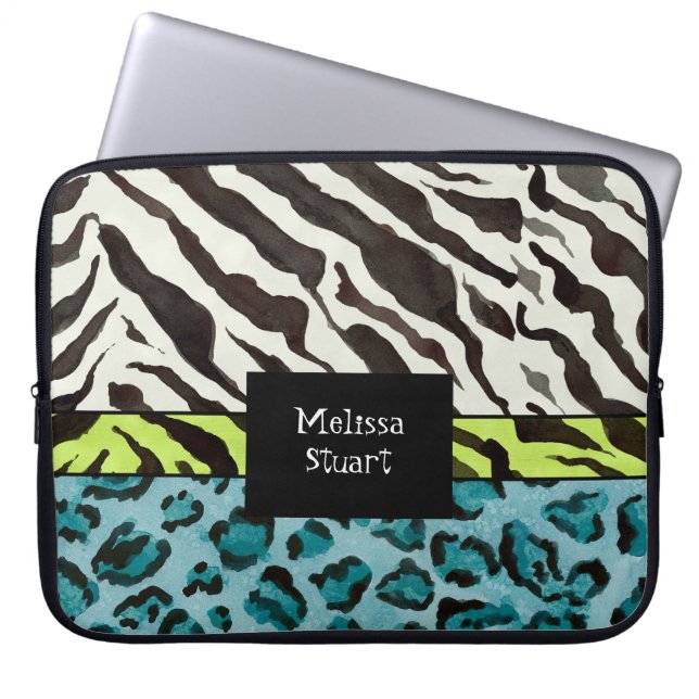 Zebra Leopard Print, Personalised Computer Sleeve (Front)
