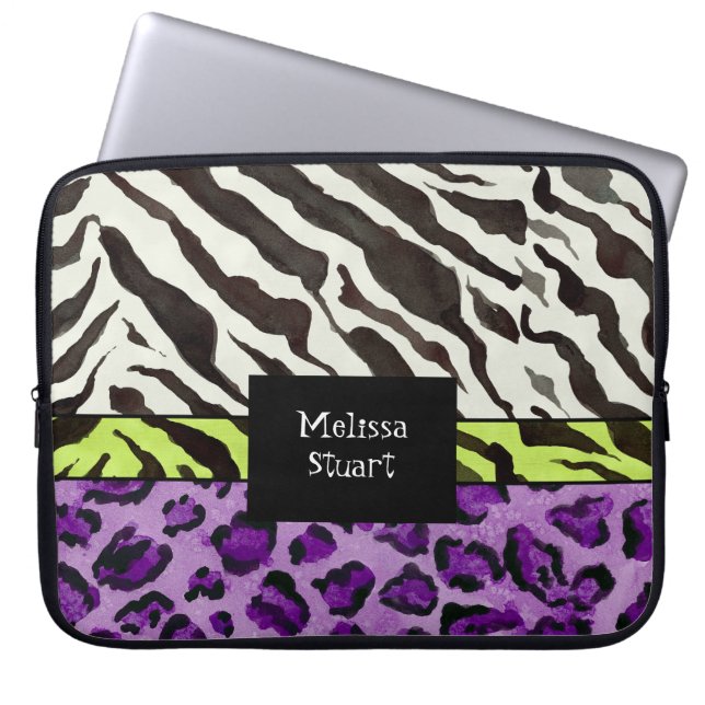 Zebra Leopard Print, Personalised Computer Sleeve (Front)
