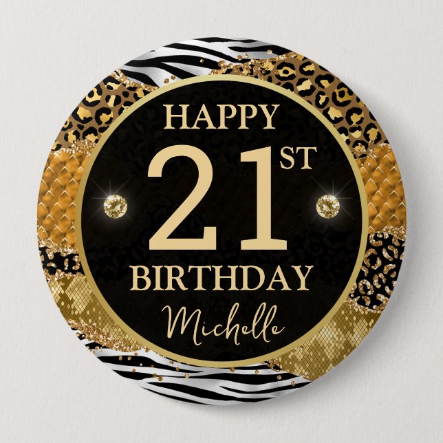 Zebra Leopard Safari Agate Birthday Badge (Front)