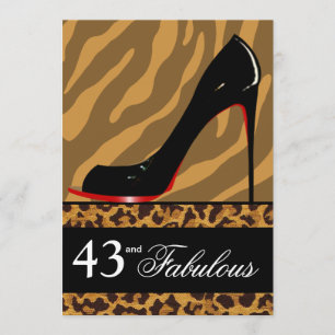 Zebra Leopard Stiletto 43rd Birthday Safari Party Invitation