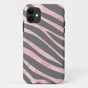Zebra Light Grey and Pink Print iPhone 11 Case