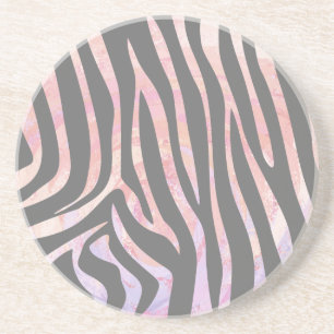 Zebra Light Grey and Pink Print Coaster