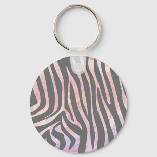 Zebra Light Grey and Pink Print Key Ring
