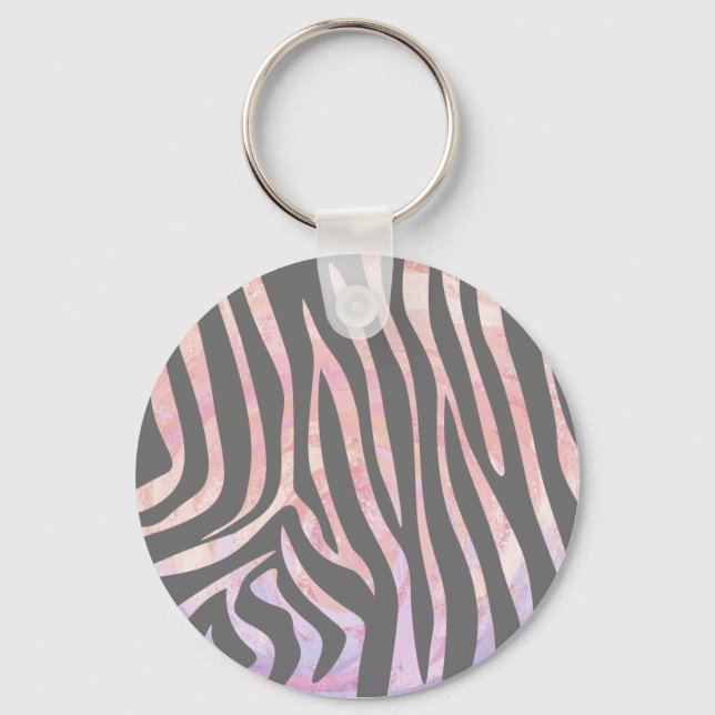 Zebra Light Grey and Pink Print Key Ring (Front)