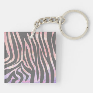 Zebra Light Grey and Pink Print Key Ring