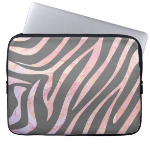 Zebra Light Grey and Pink Print Laptop Sleeve