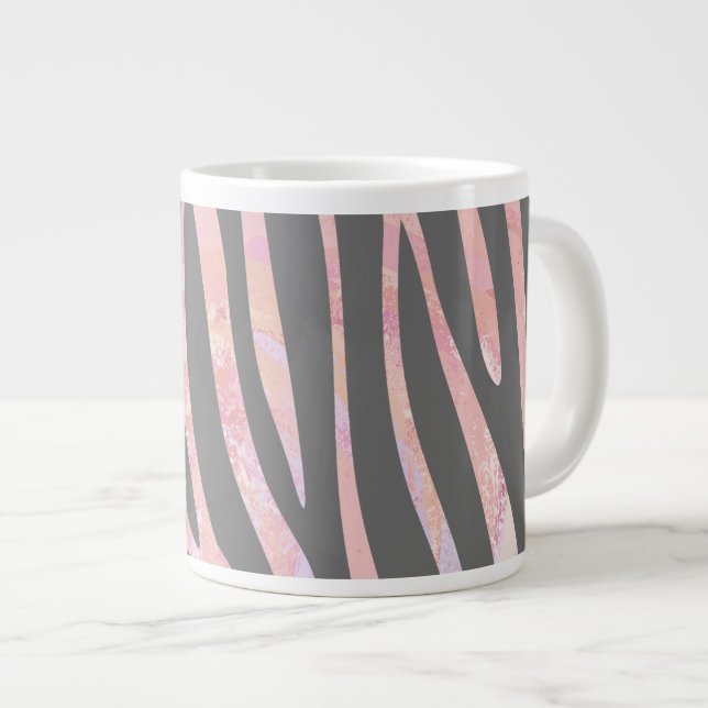Zebra Light Grey and Pink Print Large Coffee Mug (Front Right)