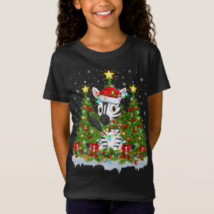 Zebra Lighting Xmas Tree Lover Funny Zebra Christm T-Shirt