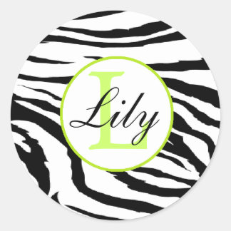 Zebra Lime Monogram Name Sticker