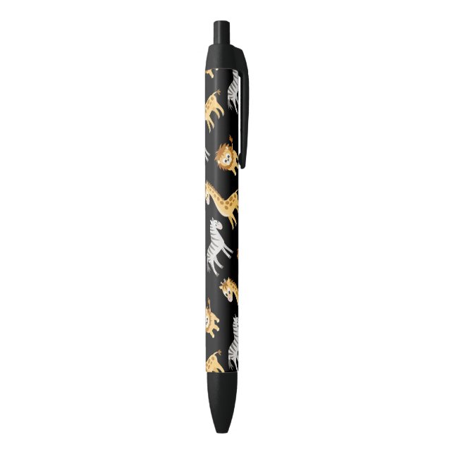 Zebra Lion and Giraffe Cute Baby Animals Black Ink Pen (Bottom (Vertical))