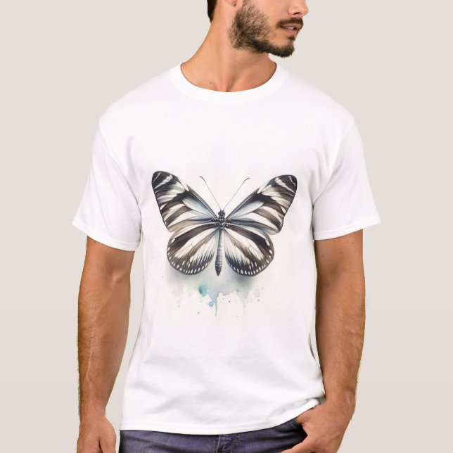 Zebra Longwing Butterfly AREF281 - Watercolor T-Shirt (Front)