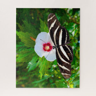 Zebra longwing butterfly on a Hibiscus Red Heart Jigsaw Puzzle