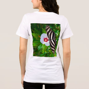 Zebra longwing butterfly on a Hibiscus Red T-Shirt Tri-Blend Shirt