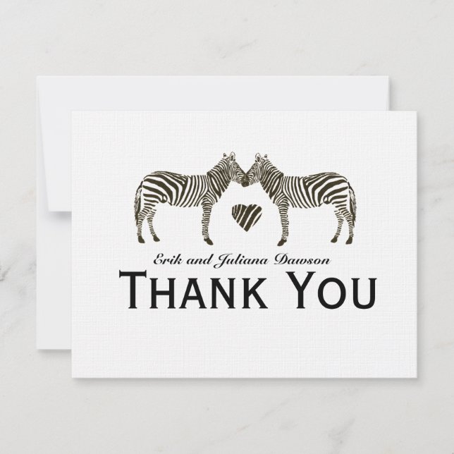 Zebra Love Personalised Thank You Note Invitation (Front)