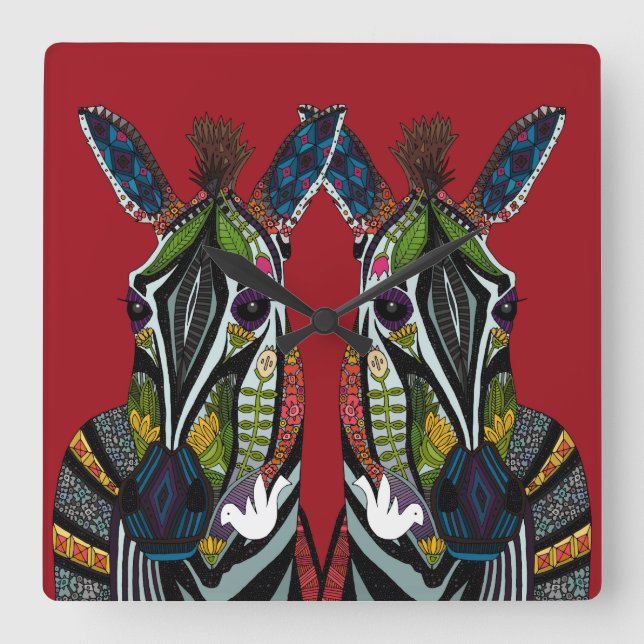 zebra love red square wall clock (Front)
