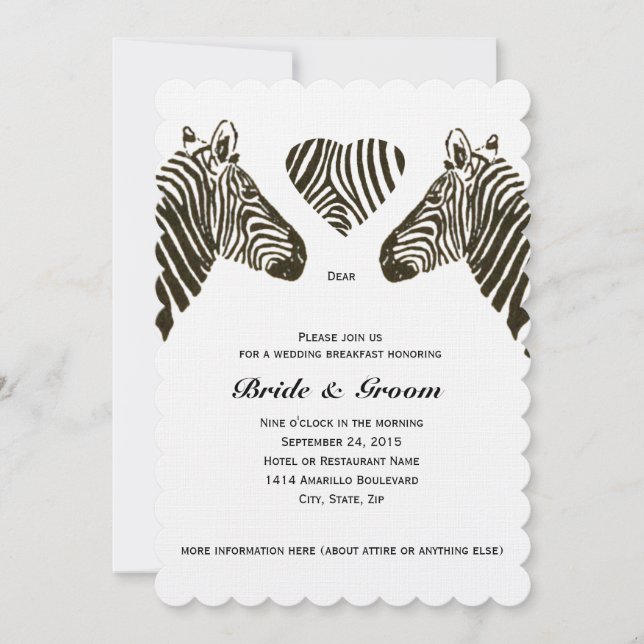 Zebra Love Wedding Breakfast Invitation (Front)