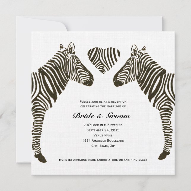 Zebra Love Wedding Reception Invitation (Front)