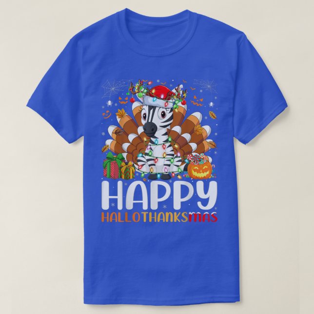 Zebra Lover Halloween Christmas Happy Hallothanksm T-Shirt (Design Front)