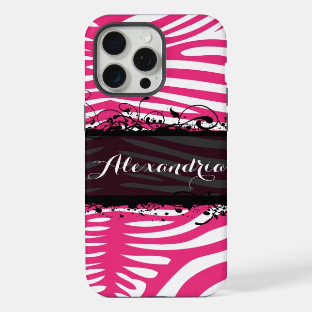 Zebra Lovers Pattern Pink and Black iPhone Case (Back)