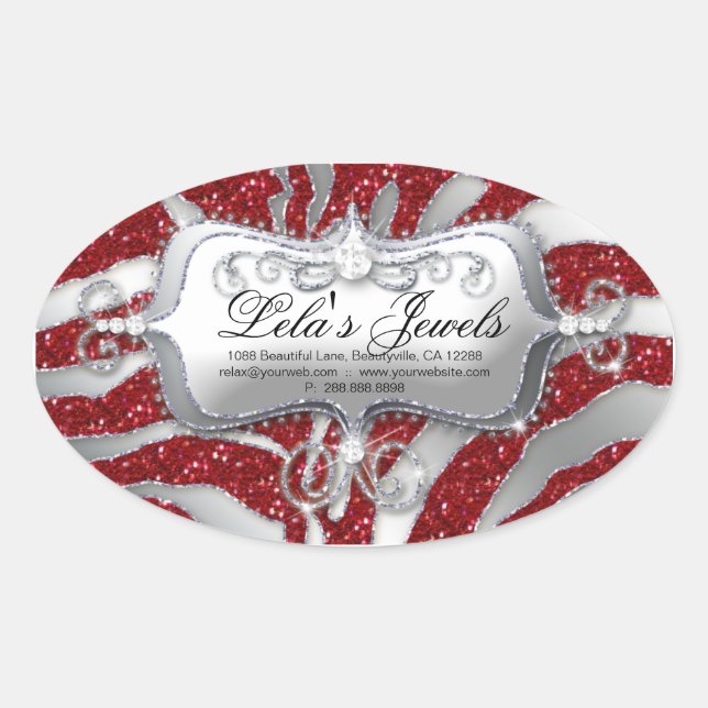 Zebra Luxury Jewellery Sticker Red Sparkle Silver (Front)