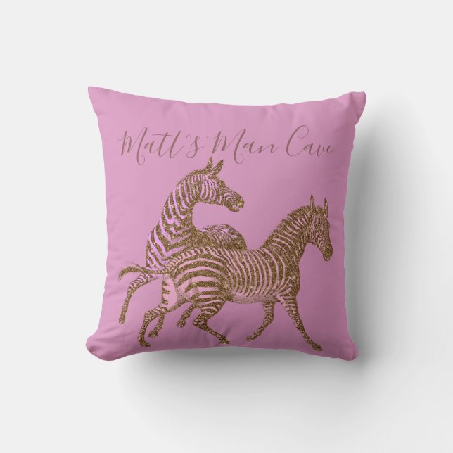 Zebra Man Cave Throw Pillow (Front)