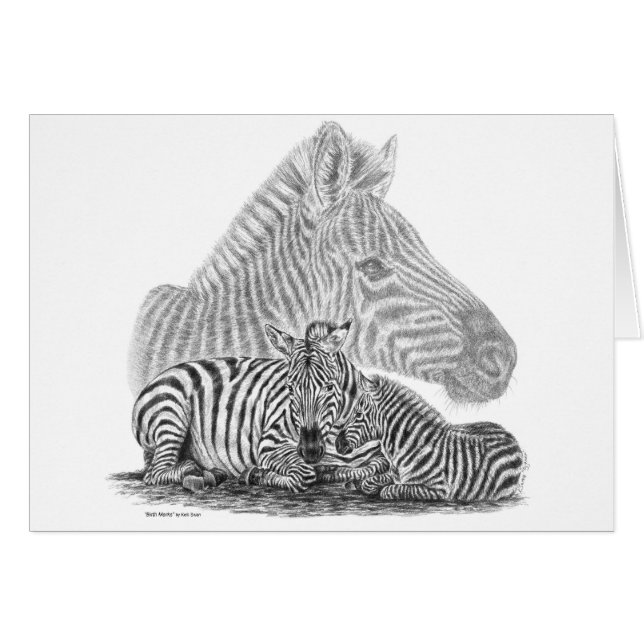 Zebra Mare and Foal Pencil Drawing by Kelli Swan (Front Horizontal)