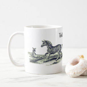 Zebra Mare And Foal Vintage Art  Coffee Mug
